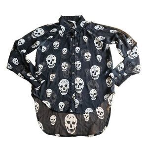 Mono B Black Button-Down Shirt with White Skull Print